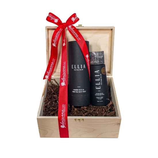 Wooden Gift Box Extra Virgin Olive Oil From Wild Trees 200ml Premium Series Ell1a