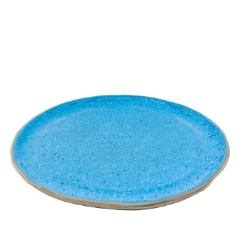 Handgefertigter Keramikteller aus reaktiver Glasur in Cyanblau