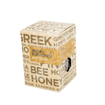 Authentic Greek Pine Honey - Rich and Earthy Flavor Premium Greek Pine Honey in a glass jar with wooden dipper