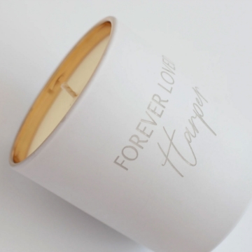 Romantic Décor – Forever Loved Engraved Candle Softly glowing Rose Eternelle Candle casting a romantic ambiance, highlighting the custom engraving on this heartfelt gift.