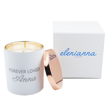 Forever Loved Custom Engraved Candle – Rose Eternelle Fragrance Forever Loved Custom Engraved Candle in a stylish glass container featuring the luxurious Rose Eternelle scent for a timeless keepsake.