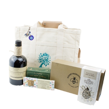 Greece in a Bag – Handcrafted Gourmet Hamper with Canvas Elegance Greece in a Bag – Handcrafted Gourmet Hamper with Canvas Elegance