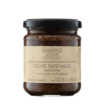 Navarino Icons Oliventapenade – Kalamon- und grüne Oliven mit nativem Olivenöl extra | Traditionelles messinisches Rezept, glutenfreier griechischer Brotaufstrich, 190 g