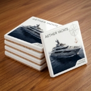 Personalized Square Ceramic Coaster Set with Cork Base 10cm – 4 Pack by elenianna on a clean studio background