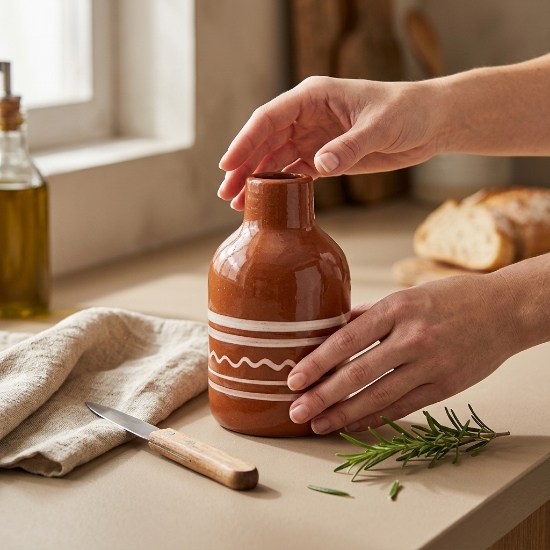 Sifnos handgefertigte Keramik-Ölflasche | Griechische Keramik