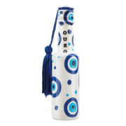 Greek Ouzo 50ml White Mini Bottle with Aegean Blue Evil Eye Charm