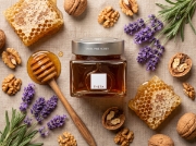 Theτα Greek Pine Honey with Lavender Essence - Dense Floral Texture on a clean ecommerce background
