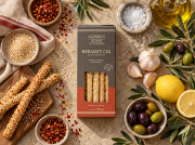 Navarino Icons Spicy Bukovo Sourdough Breadsticks with Sesame, 130g on a clean ecommerce background
